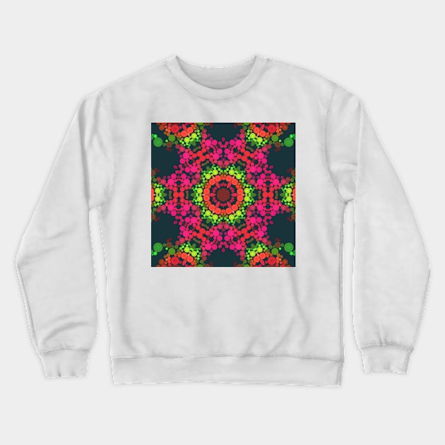 Dot Mandala Flower Pink Green and Red Crewneck Sweatshirt by WormholeOrbital